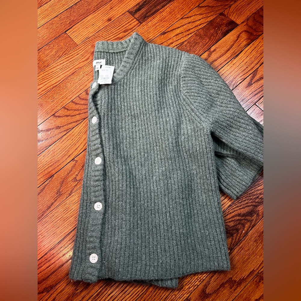 aerie Olive Green Short-Sleeve Button Cardigan - Picture 4 of 5